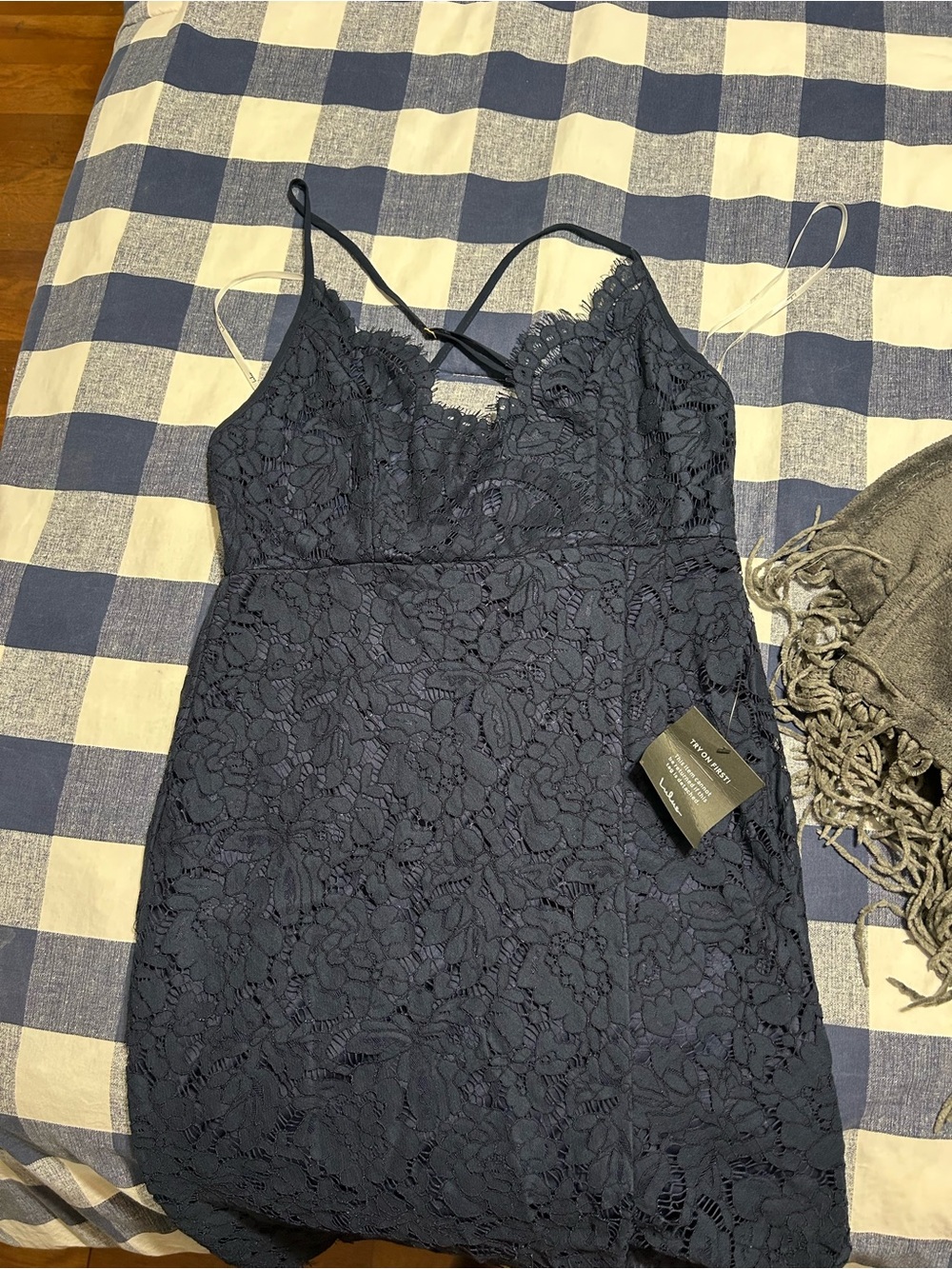 Lulu's Flirting with Desire Navy Blue Lace Bodycon Dress